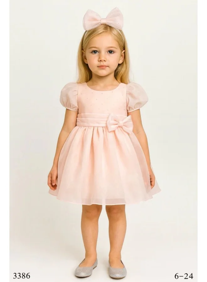 فيا بامبينو Blush Bow Puff-Sleeve Tulle Dress